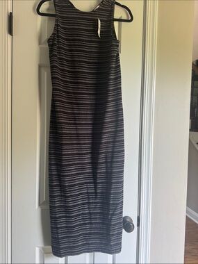 LOFT Black and White Striped Maxi Dress